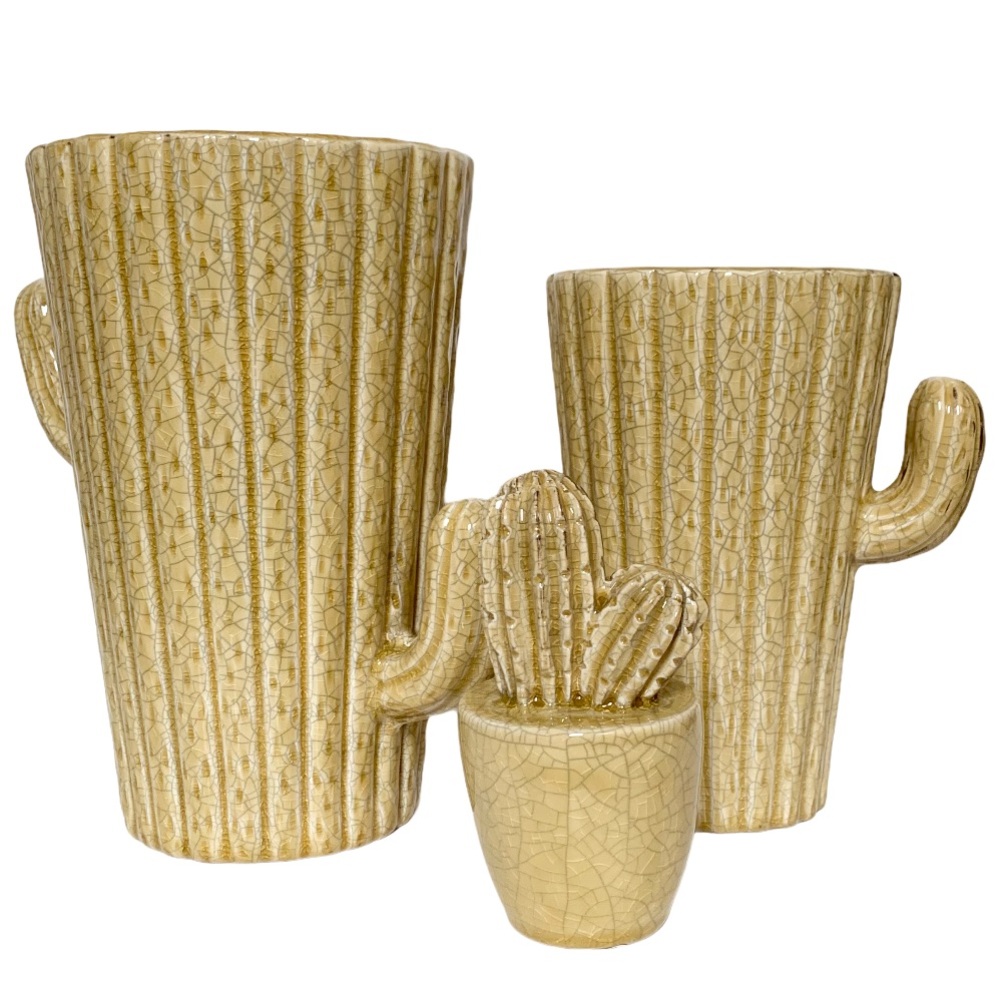 Set of Three Light Yellow Cacti